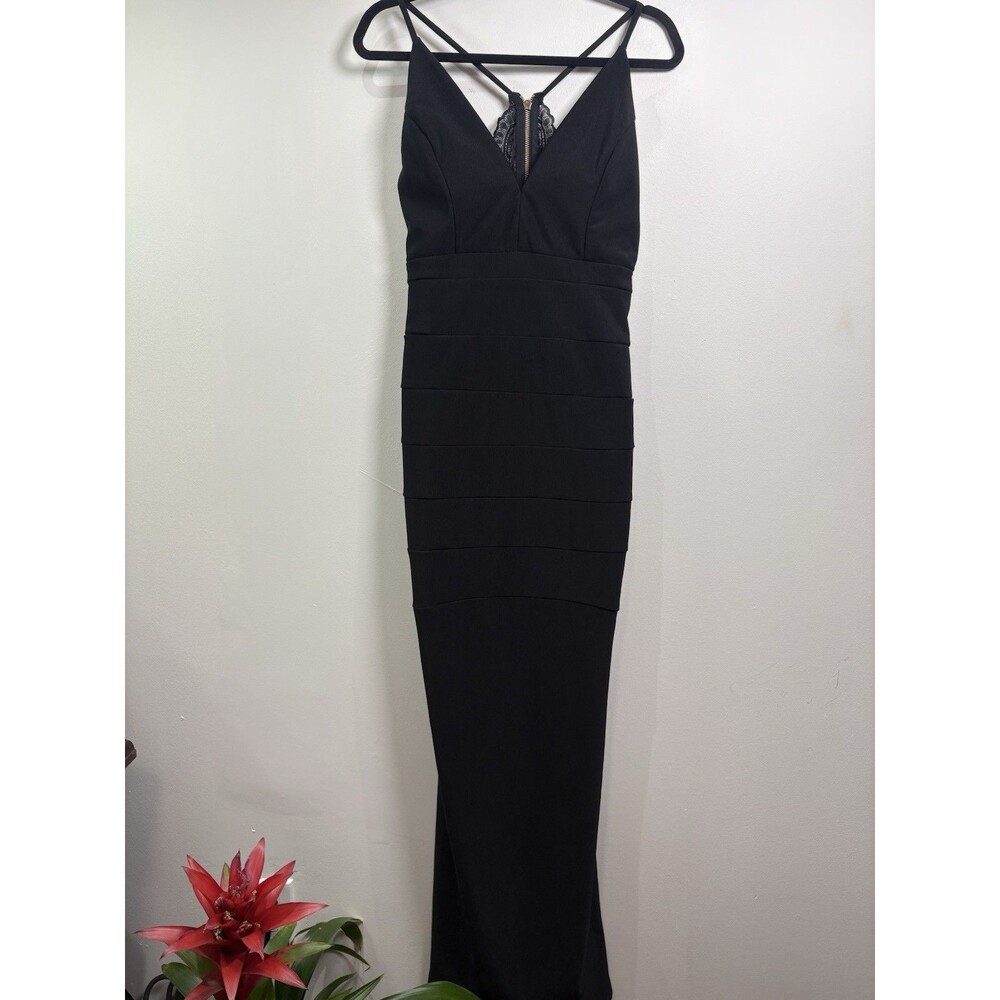 Emerald Sundae Women’s Black Lace Bodice V-Neck Strappy Maxi Dress XL